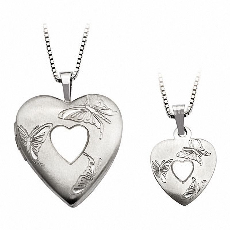 Mother and Daughter Matching Butterfly Heart Locket and Pendant Set in