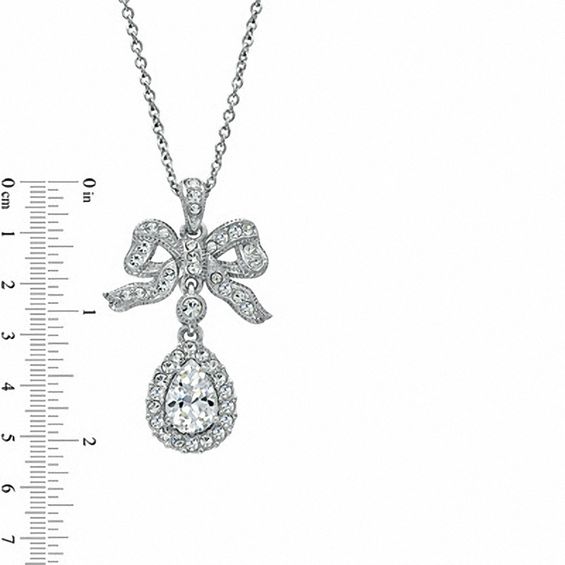 AVA Nadri Pear-Shaped Cubic Zirconia and Crystal Bow Pendant in White Rhodium Brass - 16"
