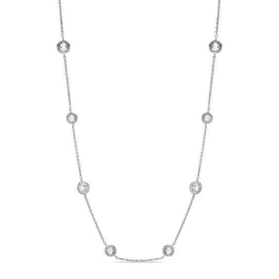 AVA Nadri Cubic Zirconia and Crystal Station Necklace in White Rhodium Brass - 16"