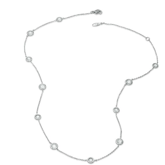 AVA Nadri Cubic Zirconia and Crystal Station Necklace in White Rhodium Brass - 16"