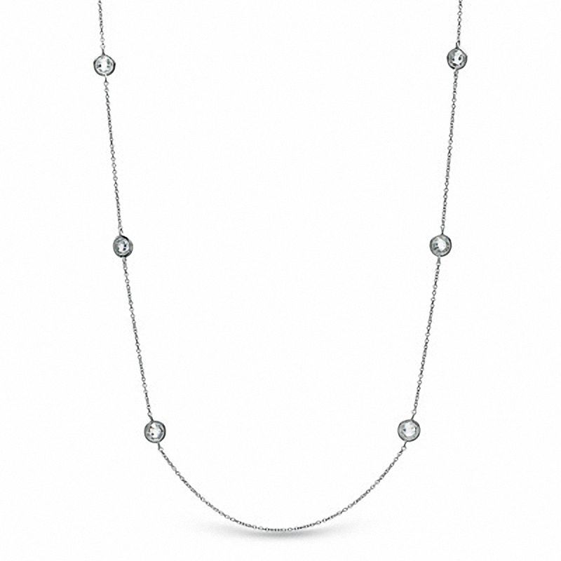 AVA Nadri Cubic Zirconia and Crystal Station Necklace in White Rhodium Brass - 36"