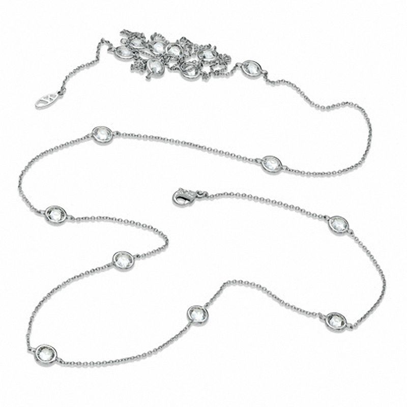 Main Image 2 of AVA Nadri Cubic Zirconia and Crystal Station Necklace in White Rhodium Brass - 36"