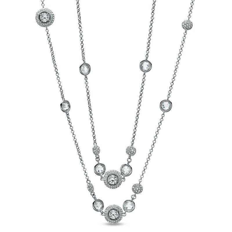 Main Image 1 of AVA Nadri Cubic Zirconia and Crystal Station Necklace in White Rhodium Brass - 36"