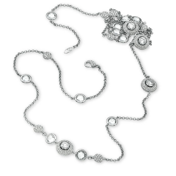 AVA Nadri Cubic Zirconia and Crystal Station Necklace in White Rhodium Brass - 36"