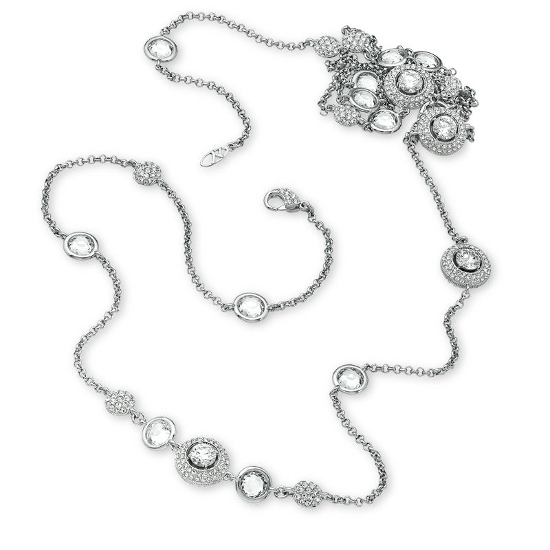 Main Image 2 of AVA Nadri Cubic Zirconia and Crystal Station Necklace in White Rhodium Brass - 36"