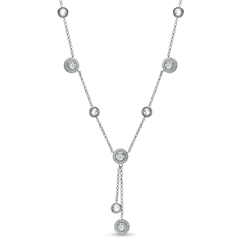 Main Image 1 of AVA Nadri Cubic Zirconia and Crystal Station Lariat Necklace in White Rhodium Brass