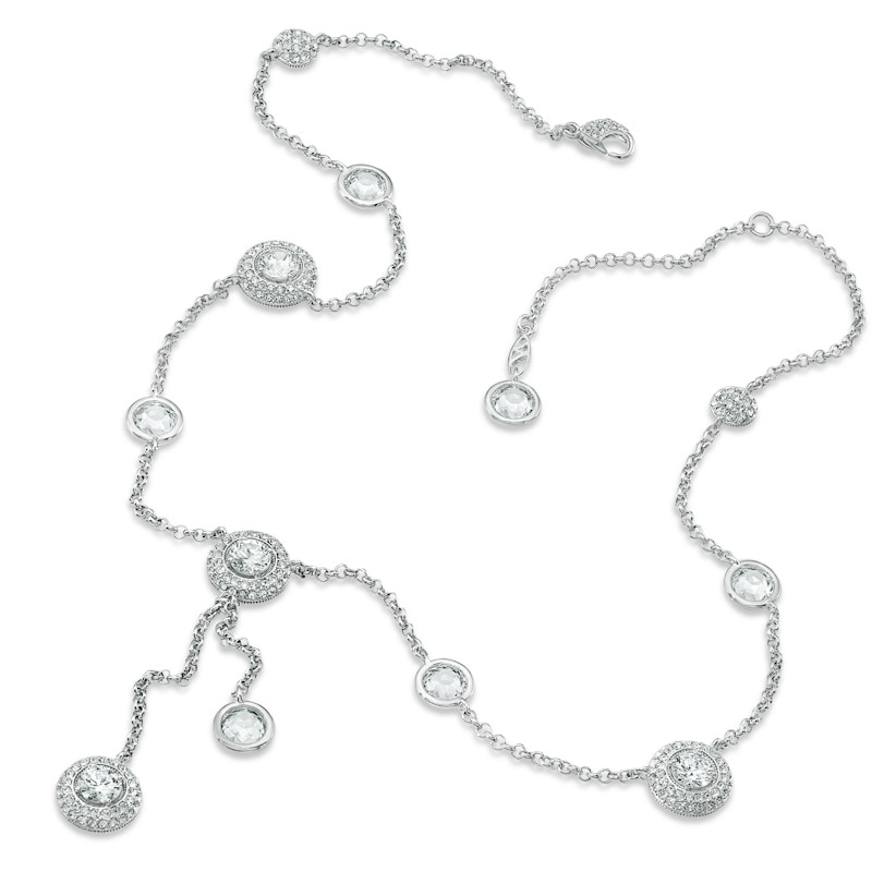 Main Image 2 of AVA Nadri Cubic Zirconia and Crystal Station Lariat Necklace in White Rhodium Brass