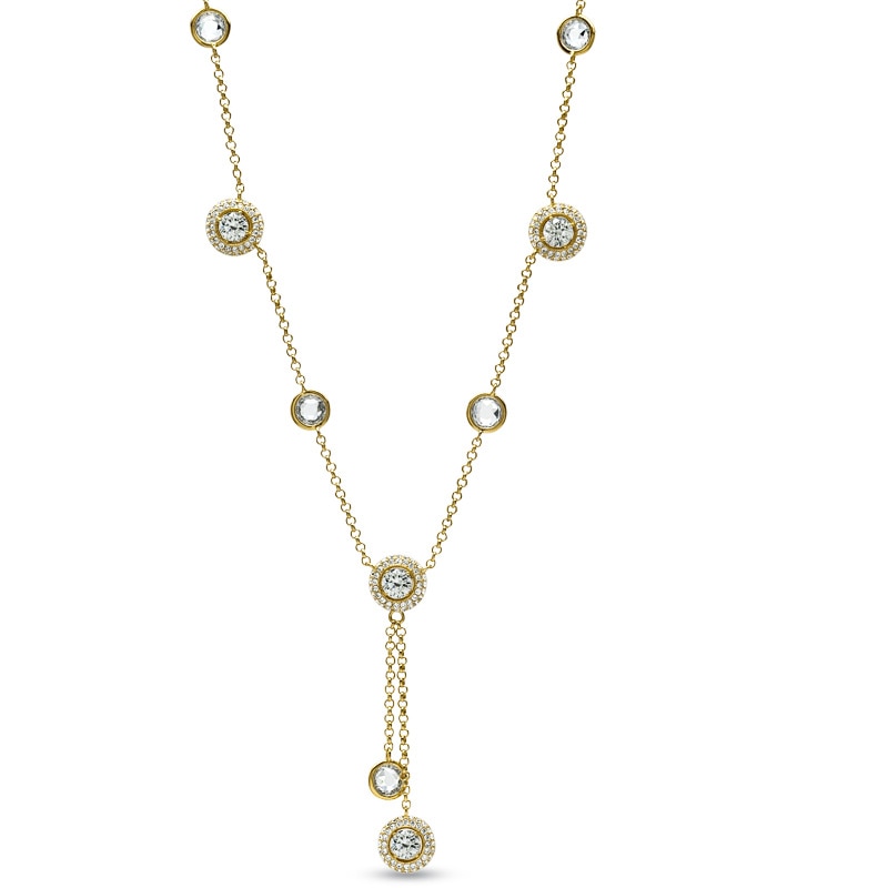 Main Image 1 of AVA Nadri Cubic Zirconia and Crystal Station Lariat Necklace in Brass with 18K Gold Plate