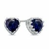 Thumbnail Image 0 of 6.0mm Heart-Shaped Lab-Created Blue Sapphire Crown Earrings in Sterling Silver