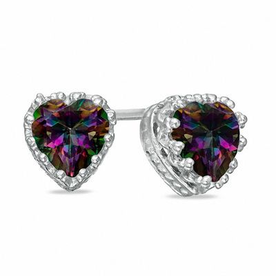 6 0mm Heart Shaped Rainbow Quartz Crown Earrings In Sterling Silver 6 0mm Heart Shaped Rainbow Quartz Crown Earrings In Sterling Silver