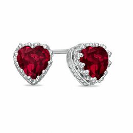 6.0mm Heart-Shaped Lab-Created Ruby Crown Earrings in Sterling Silver