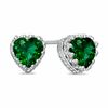 Thumbnail Image 0 of 6.0mm Heart-Shaped Lab-Created Emerald Crown Earrings in Sterling Silver