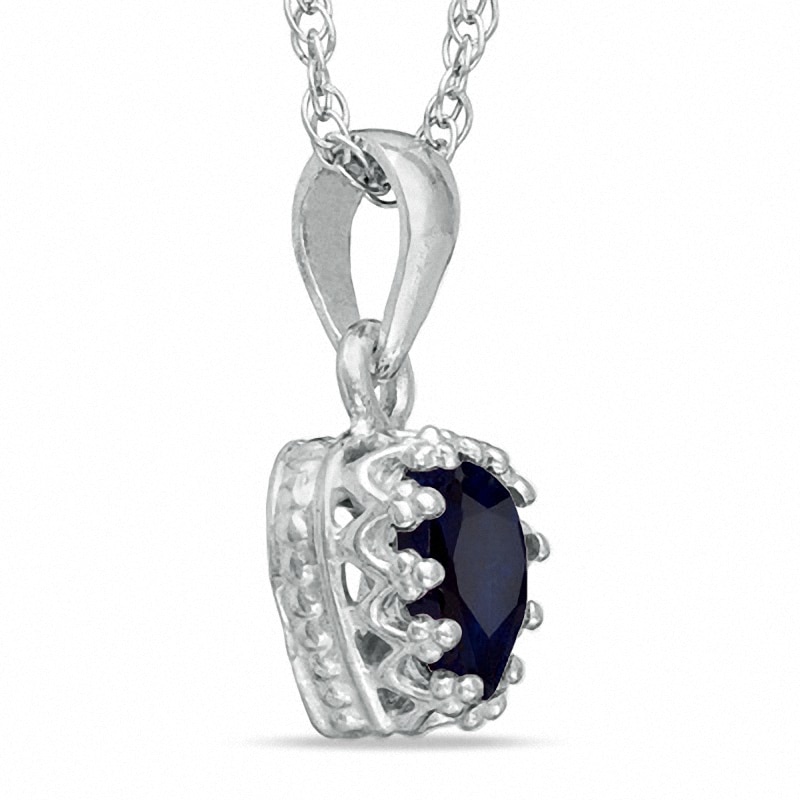 6.0mm Heart-Shaped Lab-Created Blue Sapphire Crown Pendant in Sterling Silver