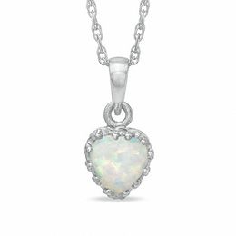 6.0mm Heart-Shaped Lab-Created Opal Crown Pendant in Sterling Silver