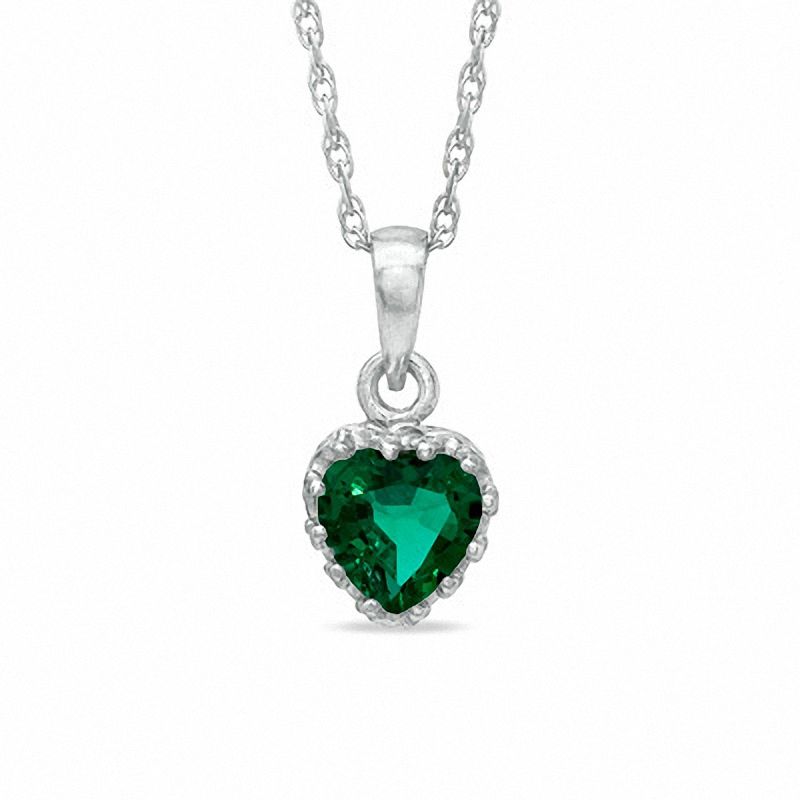 6.0mm Heart-Shaped Lab-Created Emerald Crown Pendant in Sterling Silver