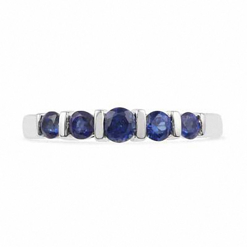 Main Image 2 of Lab-Created Blue Sapphire Five Stone Anniversary Band in 10K White Gold