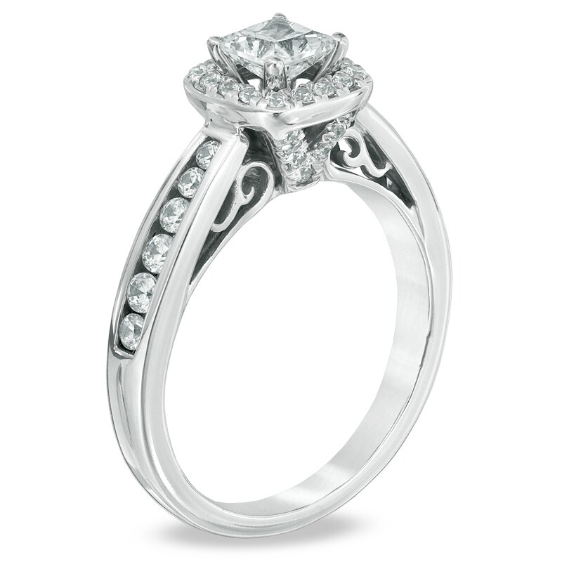 Main Image 2 of Celebration Ideal 1  CT. T.W. Princess-Cut Certified Diamond Engagement Ring in 14K White Gold (I/I1)