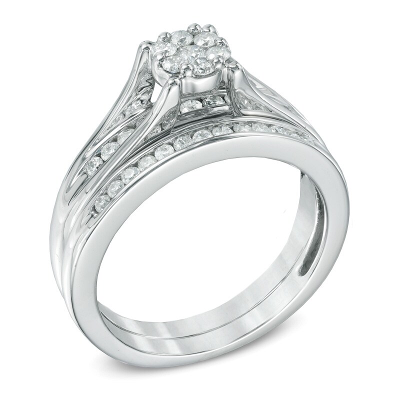 Main Image 2 of 1/2 CT. T.W. Diamond Cluster Bridal Set in 10K White Gold