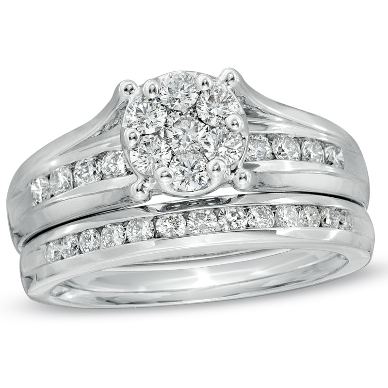 Main Image 1 of 1 CT. T.W. Diamond Cluster Bridal Set in 10K White Gold