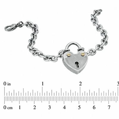 Stainless Steel Heart Lock Bracelet with Yellow IP Screws - 7.5