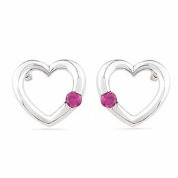 Lab-Created Ruby Heart Earrings in Sterling Silver