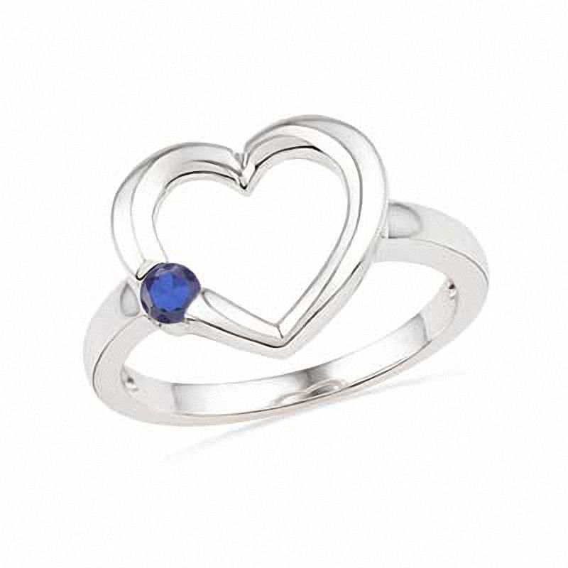 Lab-Created Blue Sapphire Heart Ring in Sterling Silver