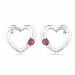 Garnet Heart Earrings in Sterling Silver