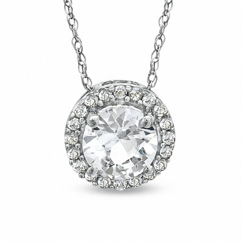 Main Image 1 of 6.0mm Lab-Created White Sapphire Pendant in 10K White Gold