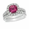 Thumbnail Image 1 of Certified Cushion-Cut Pink Tourmaline and 1-1/2 CT. T.W. Certified Diamond Bridal Set in 14K White Gold