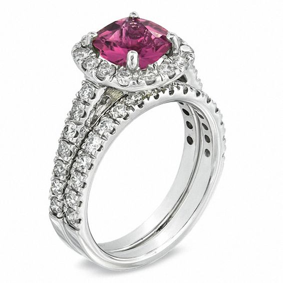 Certified Cushion-Cut Pink Tourmaline and 1-1/2 CT. T.w. Certified Diamond Bridal Set in 14K White Gold