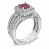 Thumbnail Image 2 of Certified Cushion-Cut Pink Tourmaline and 1 CT. T.W. Certified Diamond Bridal Set in 14K White Gold