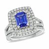 Thumbnail Image 1 of Certified Emerald-Cut Tanzanite and 7/8 CT. T.W. Diamond Bridal Set in 14K White Gold