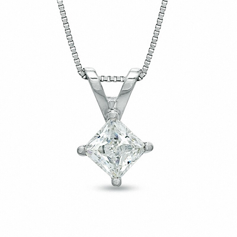 Main Image 1 of 1/2 CT. Certified Princess-Cut Diamond Solitaire Pendant in 14K White Gold (J/I2)