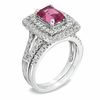 Thumbnail Image 1 of Certified Emerald-Cut Pink Tourmaline and 7/8 CT. T.W. Certified Diamond Bridal Set in 14K White Gold