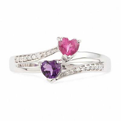 925 Sterling Silver Pink Amethyst Cubic Zircon Valentine Heart Ring Ct 1.8 