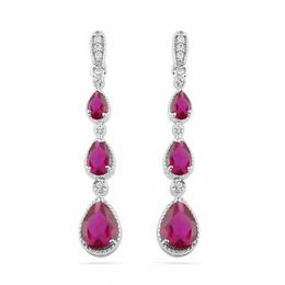 Pear-Shaped Lab-Created Ruby and Diamond Accent Drop Earrings in Sterling Silver