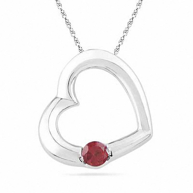 Garnet Heart Pendant in Sterling Silver