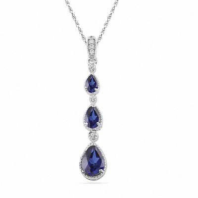 Pear Shaped Lab Created Blue Sapphire and Diamond Accent Drop