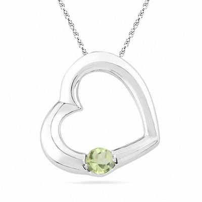 Open Heart Pendant with Peridot in Sterling Silver with chain