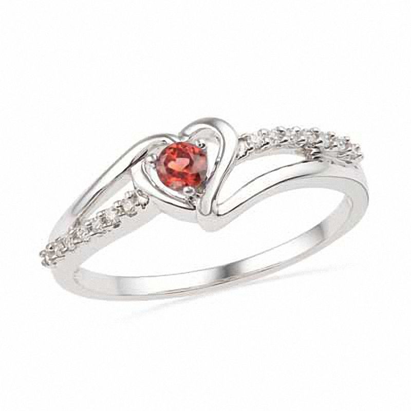 Main Image 1 of 3.0mm Garnet and 1/20 CT. T.W. Diamond Heart Ring in Sterling Silver