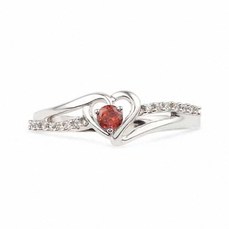 Main Image 2 of 3.0mm Garnet and 1/20 CT. T.W. Diamond Heart Ring in Sterling Silver