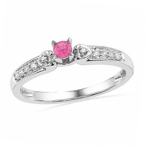 Lab-Created Pink Sapphire and Diamond Accent Promise Ring in 10K White Gold