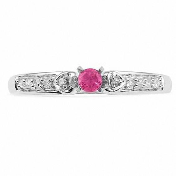 Lab-Created Pink Sapphire and Diamond Accent Promise Ring in 10K White Gold