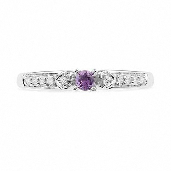 Amethyst and Diamond Accent Heart Sides Promise Ring in 10K White Gold