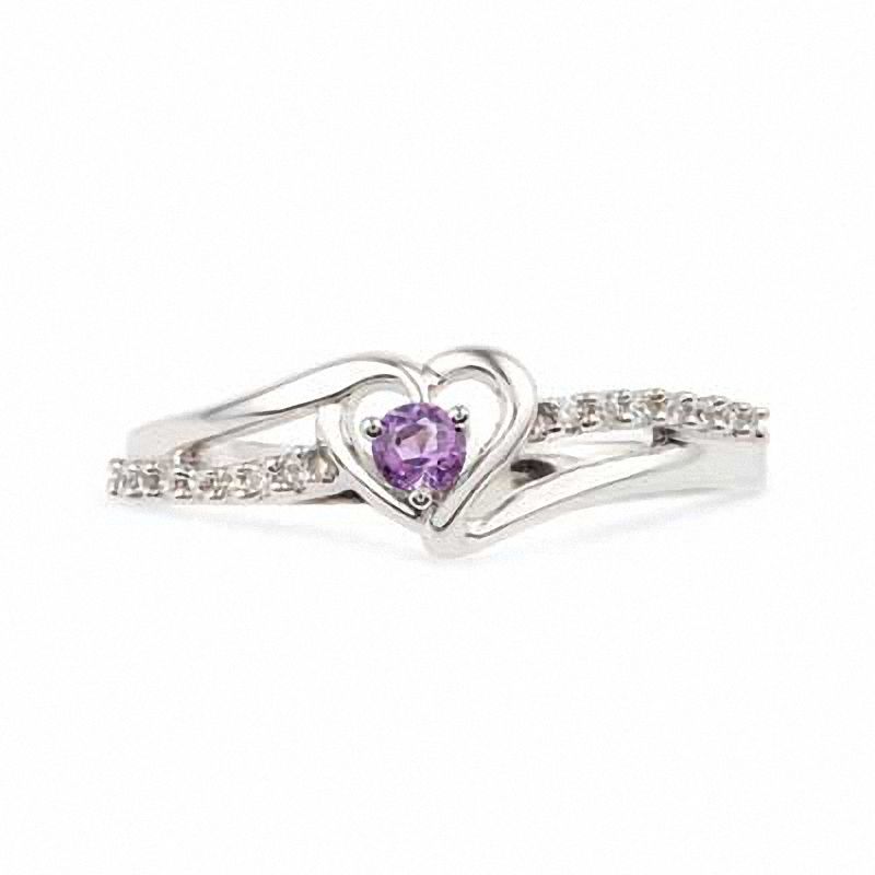 Amethyst and Diamond Accent Heart Promise Ring in Sterling Silver