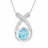 Thumbnail Image 0 of 6.0mm Blue Topaz and 1/10 CT. T.W. Diamond Pendant in Sterling Silver