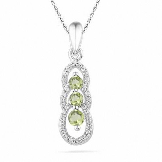 Peridot and 1/10 CT. T.W Diamond Triple Loop Pendant in Sterling Silver