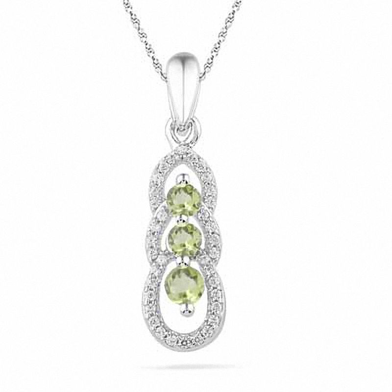 Main Image 1 of Peridot and 1/10 CT. T.W Diamond Triple Loop Pendant in Sterling Silver
