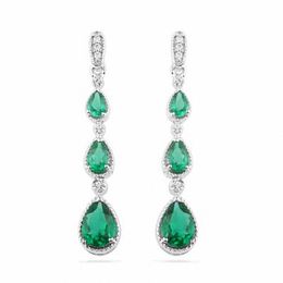 Pear-Shaped Lab-Created Emerald and Diamond Accent Drop Earrings in Sterling Silver