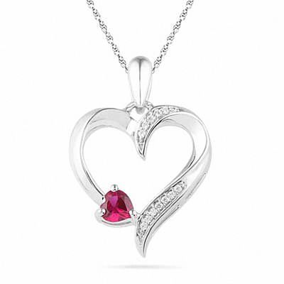 Heart Shaped Lab Created Ruby and Diamond Accent Heart Pendant in